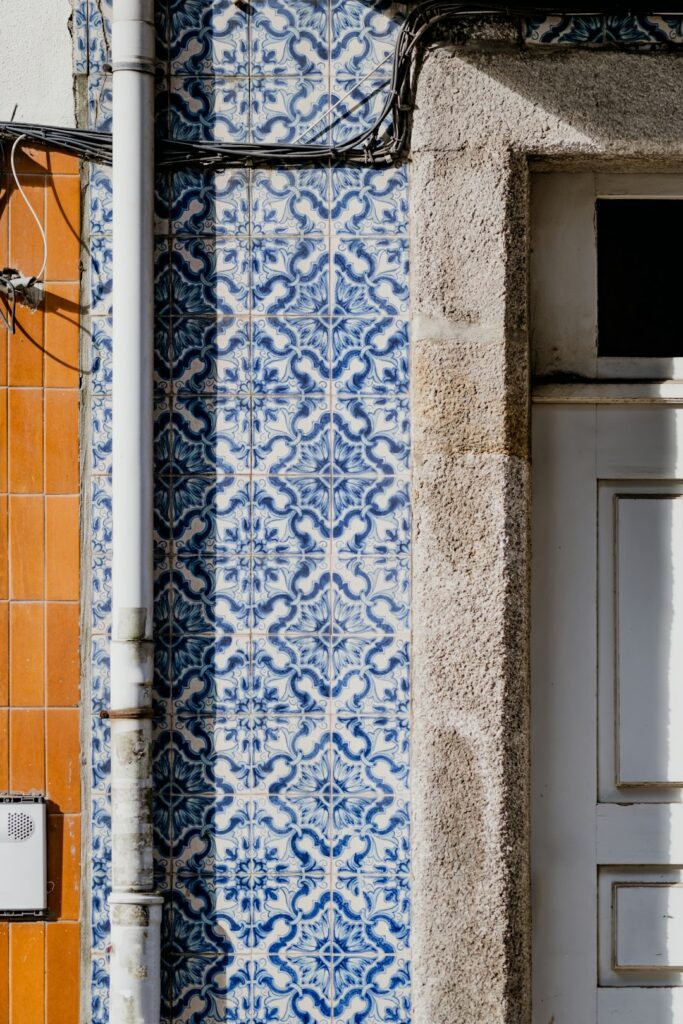 Lisbon azulejos tiled wall closeup